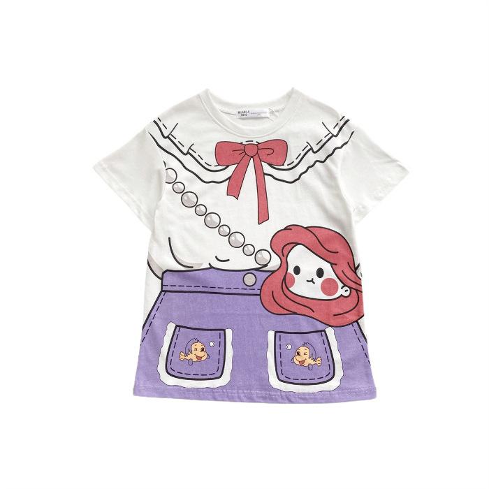 Girls Summer Cartoon Princess Dress Kids Short Sleeve Midi T Shirt Dress Baby Casual Cotton Sundress