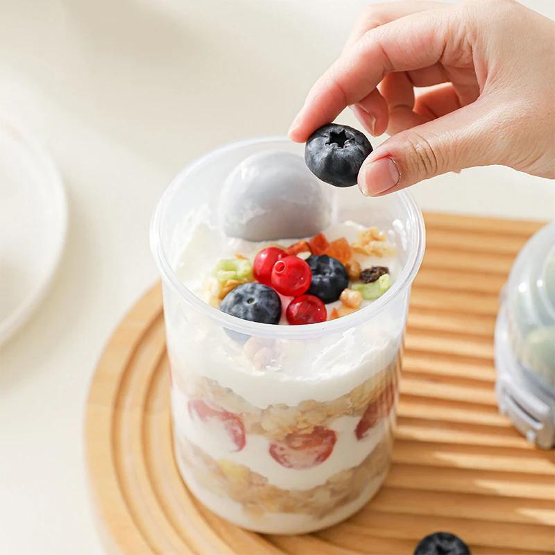 600ML Salad Oatmeal Cup Breakfast Double Cup Cereal Nut Yogurt Container Set With Dressing Holder Fork Meal Preparation
