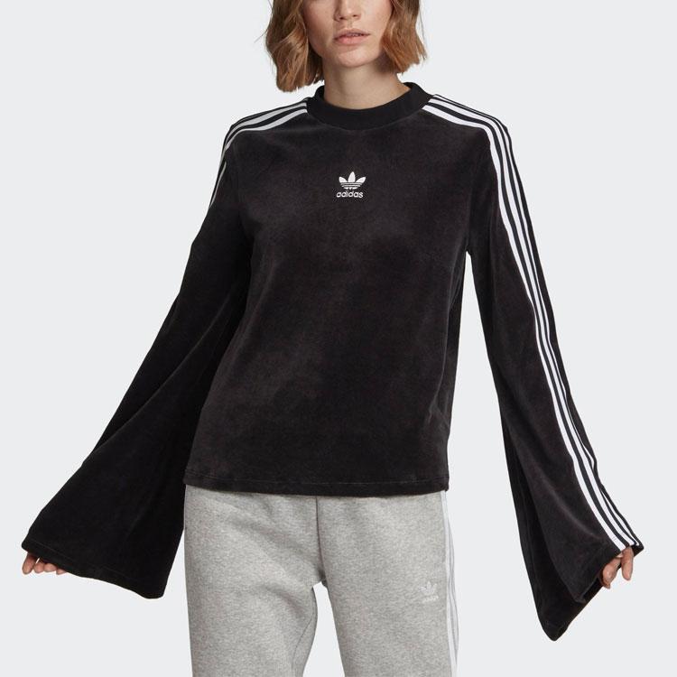 Adidas Originals Velvet Sweater Sports Short Round Neck Pullover Women Sweater Black ED4752