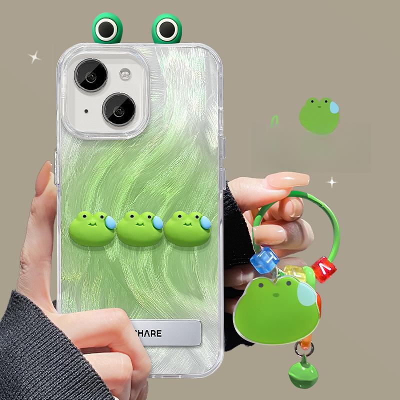 Applicable To Apple 15 Feather Yarn Mobile Phone Case Iphone14promax Sweat Frog Doll Pendant 13 Invisible Bracket