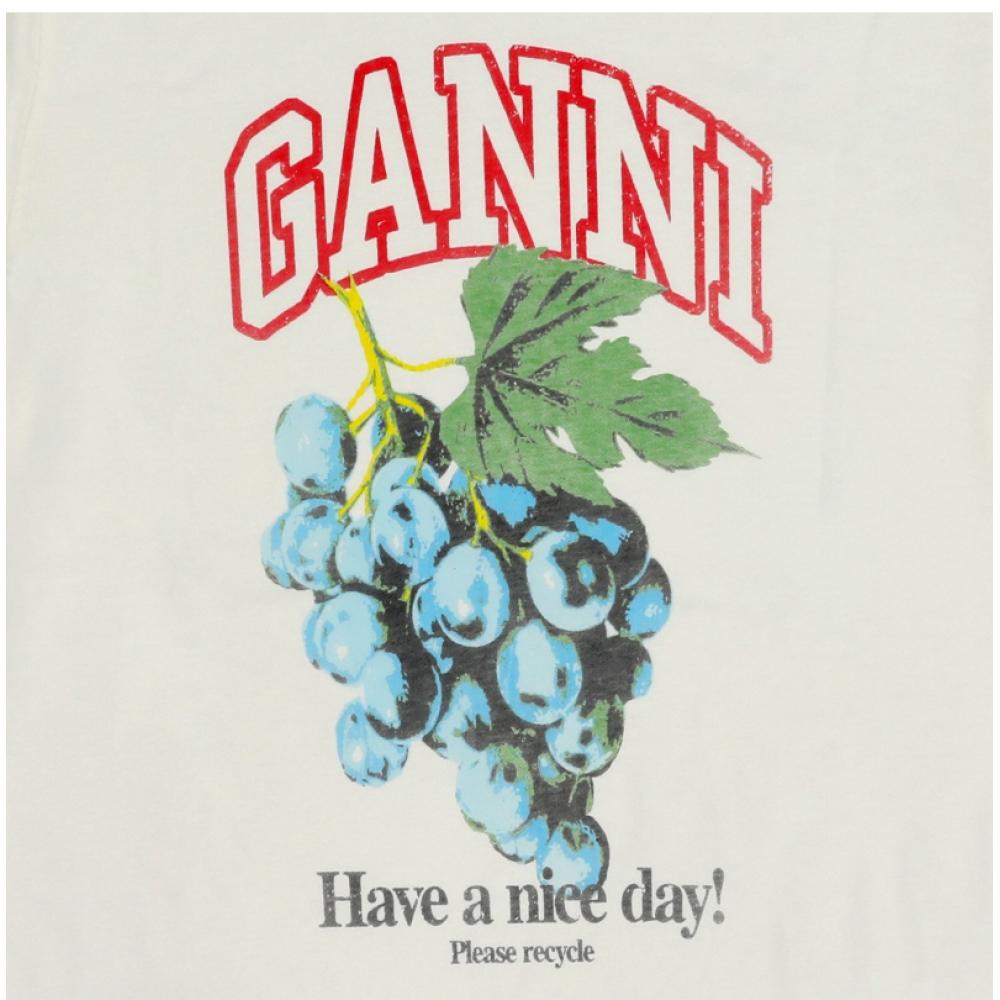 Ganni Dam S T-shirt Druva Logotyp tryck T4230