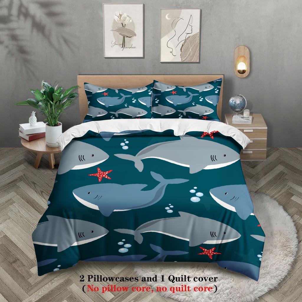 3pcs Whale Pattern Bedding Sets Minimalist Style Playful 3D Printed Ocean Theme Duvet Cover Sets With Pillowcases No Filling