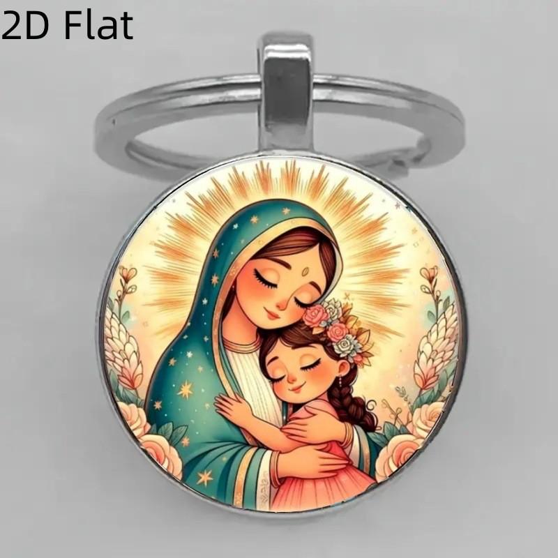 

Mary Blessed Virgin Artistic Round Keyring Keychain For Faith Inspiration Gifts StyleS