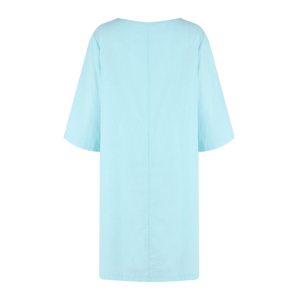 Rochie de vară nouă, de vară, cu mâneci în șapte puncte, din bumbac și in, cu decolteu în V mic, mozaic, de culoare uni