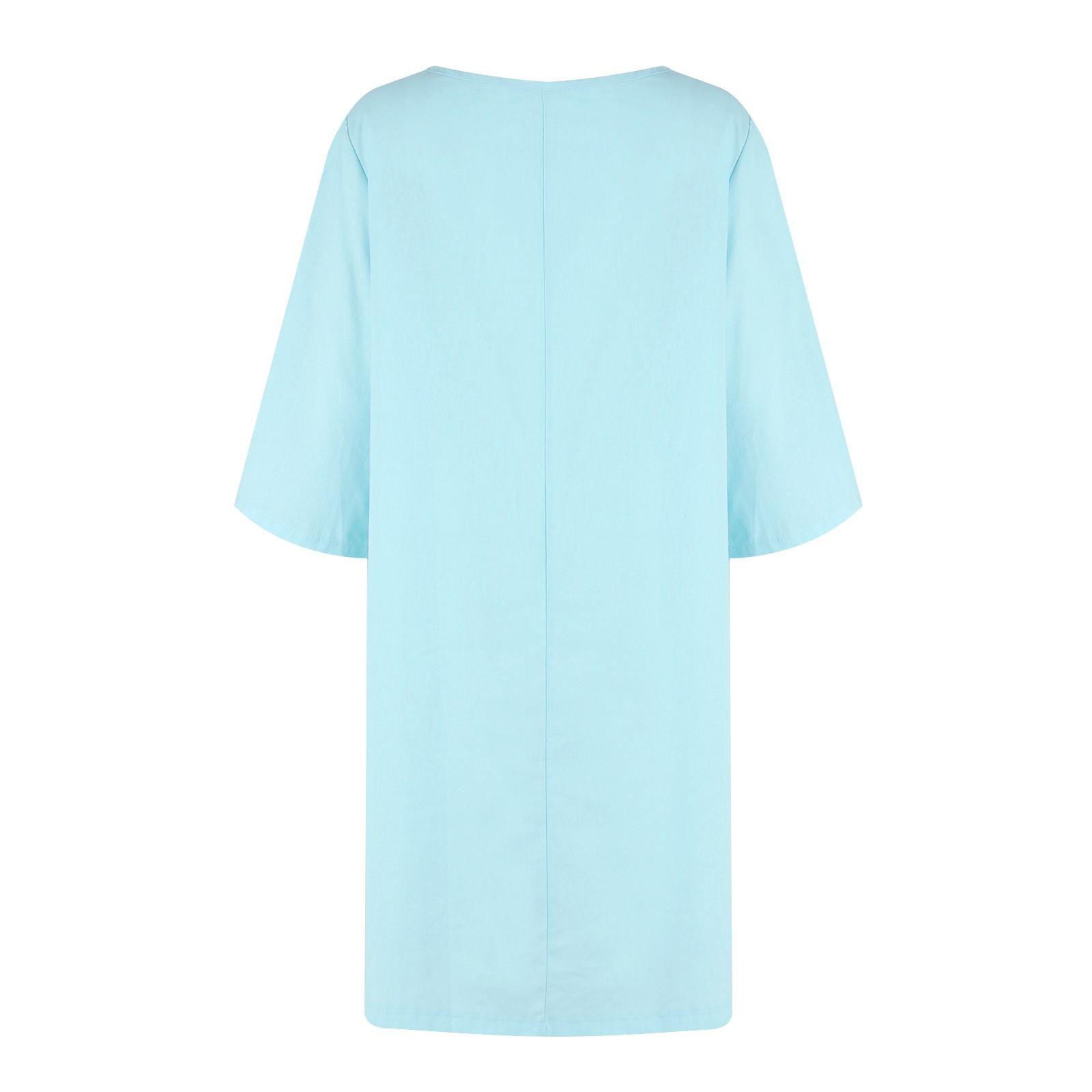 Новое женское летнее однотонное платье из хлопка и льна с рукавами семь точек в стиле — фото 3