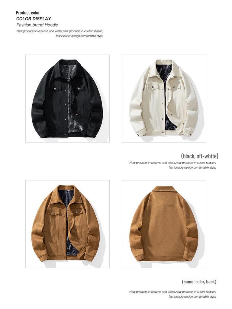 Men’s 2024 Autumn Suede Jacket: Trendy Loose Fit with Turn-Down Collar - Versatile Casual Top.