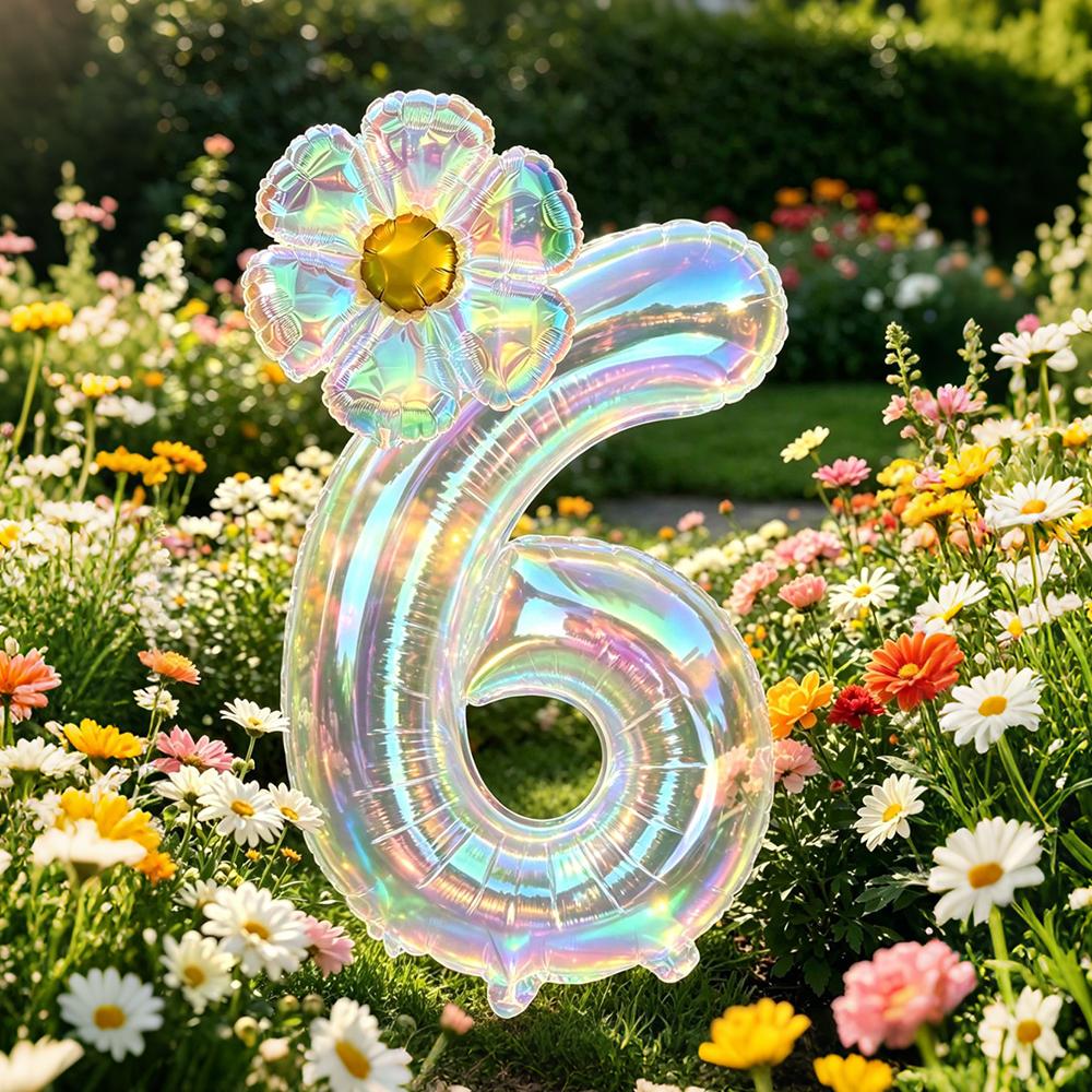 40Inch Colorful Transparent Number Balloons Large Transparent Daisy Foil Balloons For Birthday Party Anniversary Decoration 5