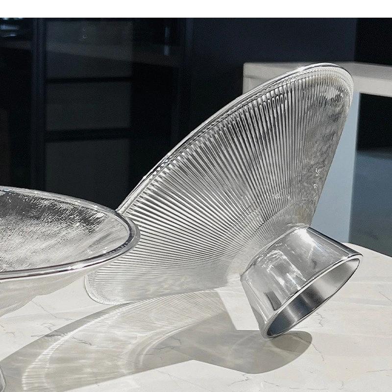 Light Luxury Glass Fruit Plate Living Room Nut Dessert Candy Snack Home Kitchen Tableware High Foot