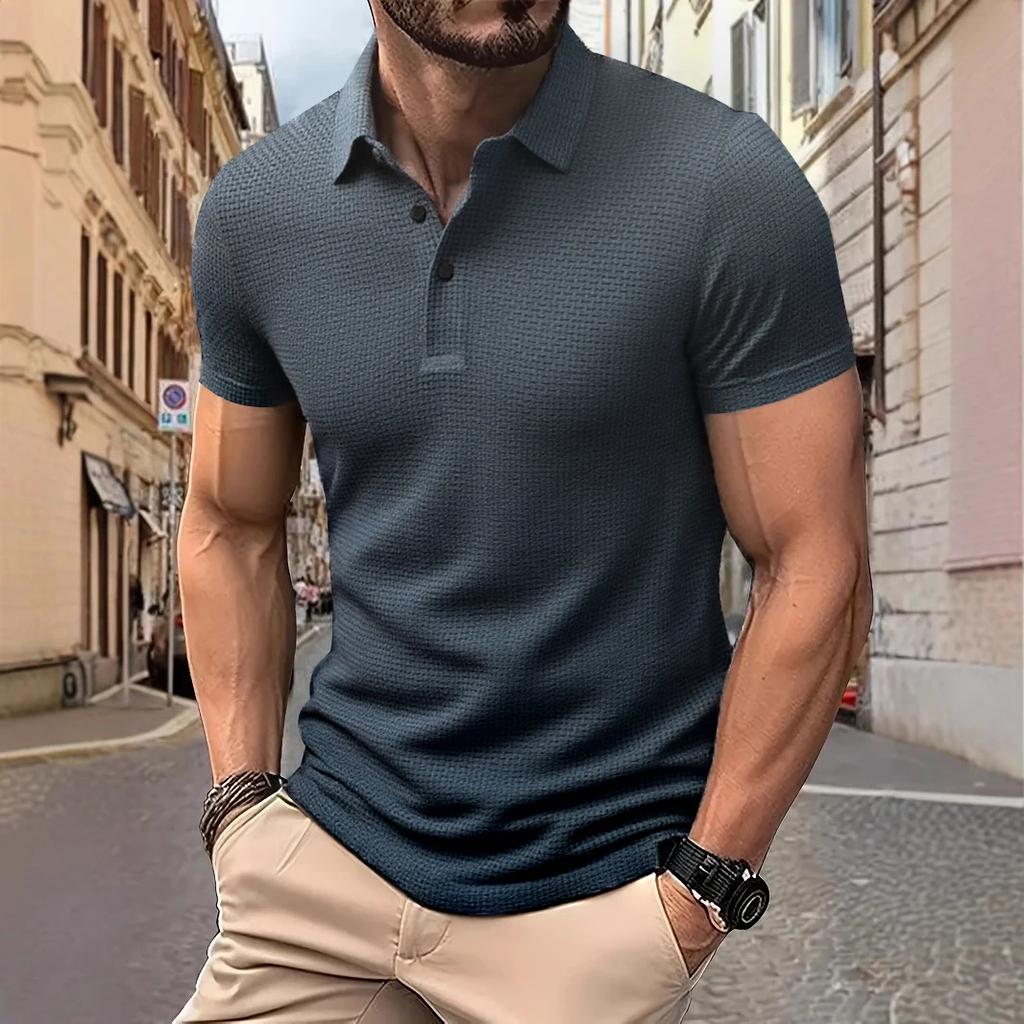 New Men's Business Casual Short Sleeved Bone Flower Solid Color POLO Shirt Fashion Breathable Comfortable Summer Versatile Top