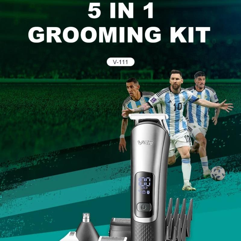 VGR 111 5-in-1 Men's Care Nose Hair Sculpting Electric Fader Shaving Hair Clipper Hair Trimmer Set Smart Digital Display LED Shaver Safe and Hygienic