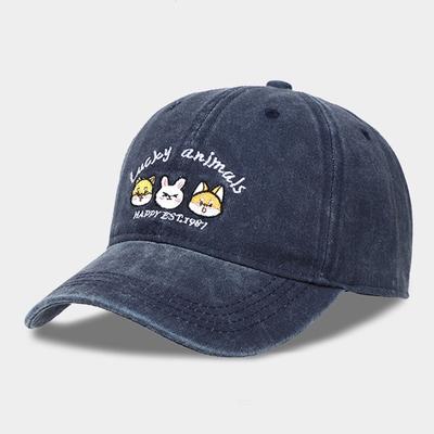 Cartoon Bunny Embroidered Curved Brim Baseball Cap, Breathable Trucker Hat for Casual Outdoor Activities