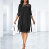 Elegante kant split mid lengte chiffon jurk vrouwen korte mouw lente zomer jurk vrouw effen A-lijn plus size jurken 24033