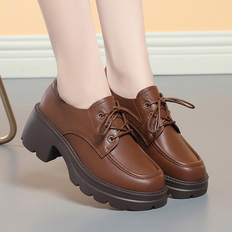5,5 cm Britischer Stil Tiefer Mund Retro Bequeme Schuhe Dicke Sohle Plateau Oxford Schuhe Herbst High Heel Schuhe Büro Mutter