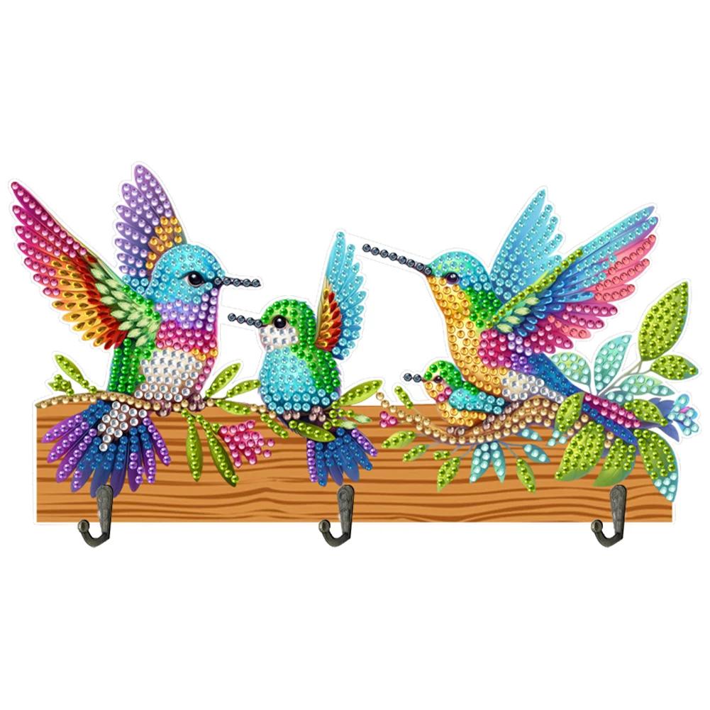 Wooden Special Shaped Warm Animal Family Diamond Art Hanging Hooks Rhinestone Painting Keychain Hanger DIY Crafts Decor