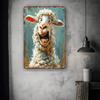 Vintage Laughing Sheep Tin Sign 7.87x11.81In Rustic Cartoon Wall Art Waterproof Decor