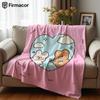 Pink Heart Bear & Bunny Cartoon Anime Print Flannel Blanket Soft Warm Throw for Kids Bedroom Sofa Bed Christmas Office Car