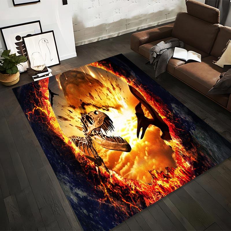 

Fiery Prehistoric Dinosaur Skeleton Carpet with Meteor and Volcanic Explosion Design Suitable for use as an anti-slip1 for1room and bedroom sofas 40x60cm( 15x23in )