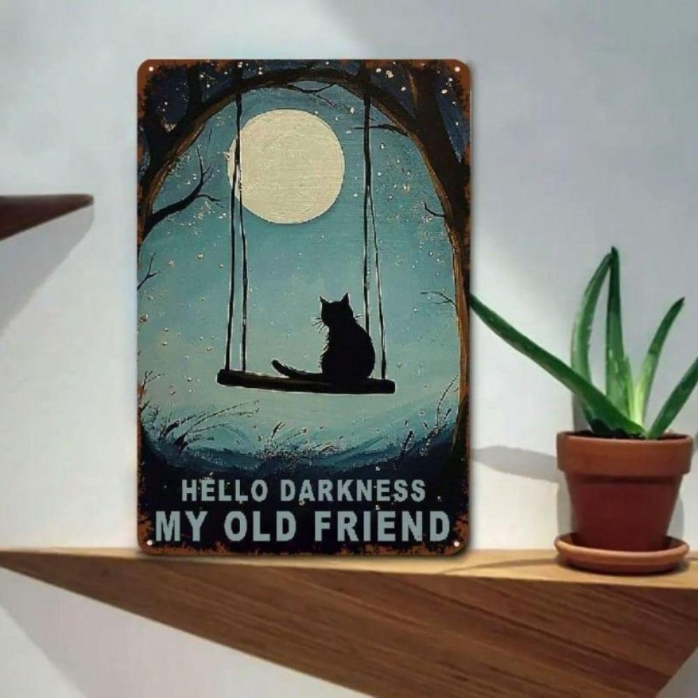 Vintage Black Cat Poster, Metal Tin Sign for Wall Home Decor