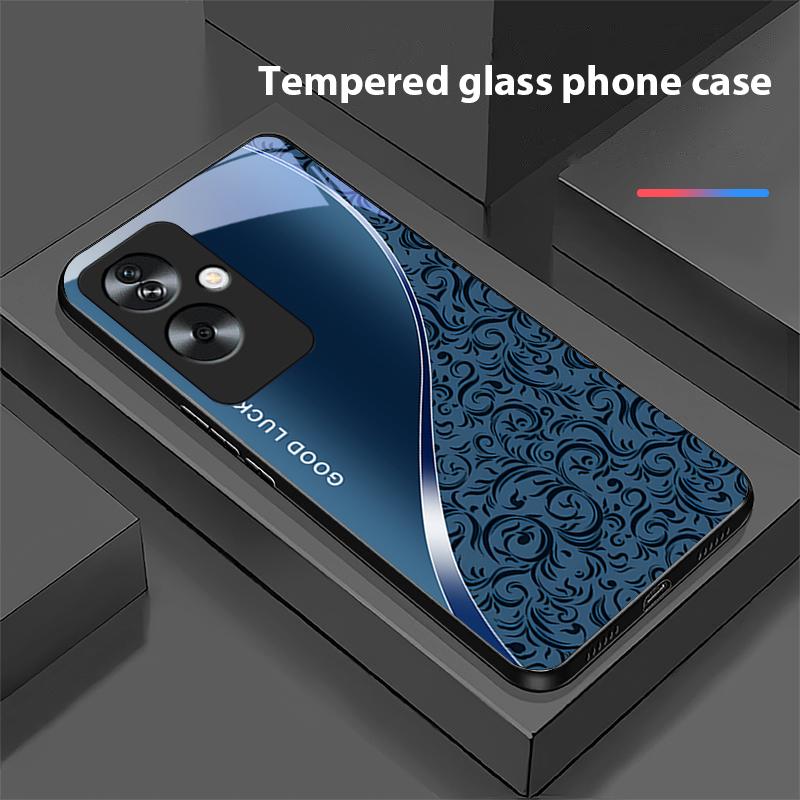 Gradient Pattern Blue For Oppo A79 5G 58 78 74 60 4G Reno 11F Realme GT 6 11 Note 50 10 C55 X2 Tempered Glass Black Phone Case