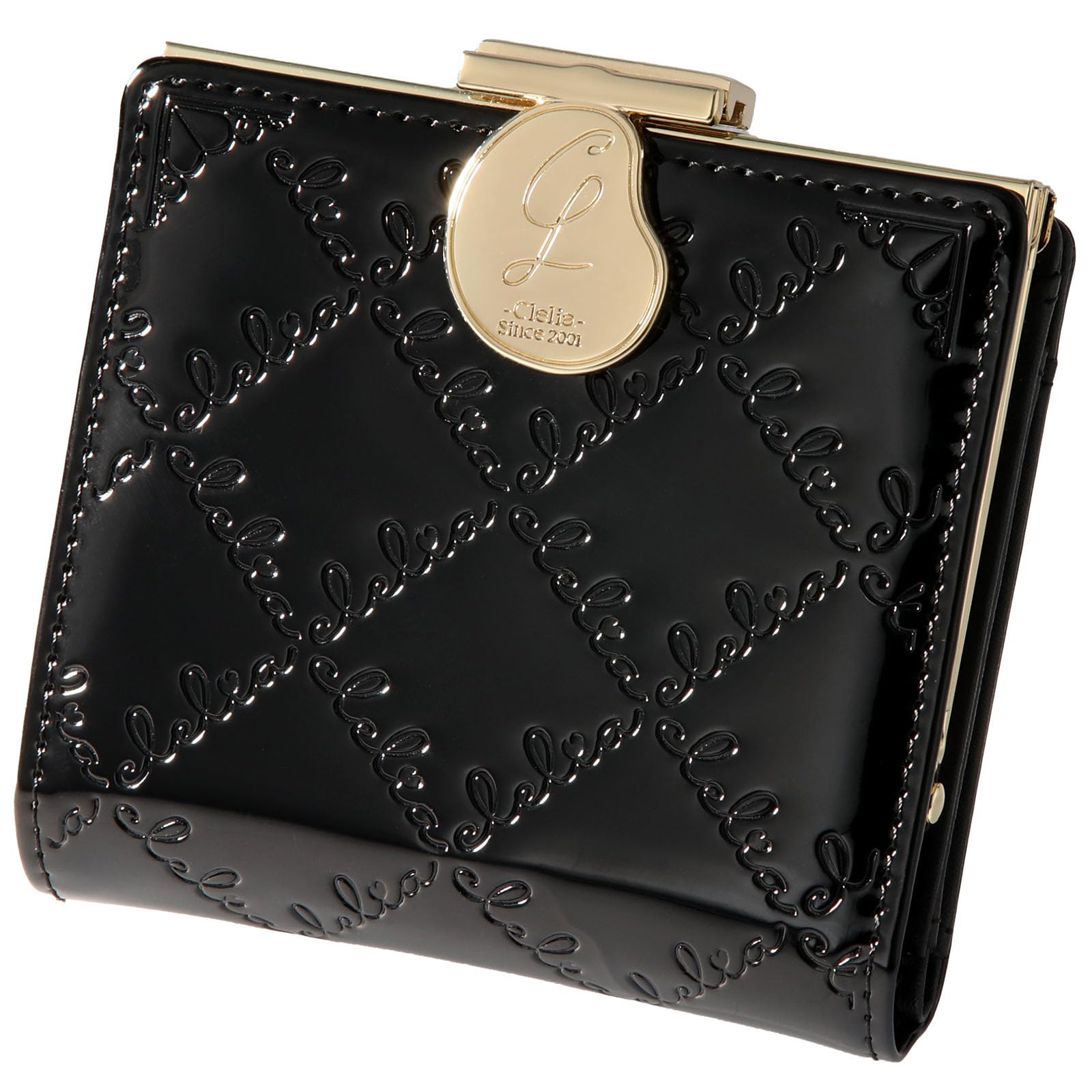 Женский складной кошелек CLELIA с застежкой-кнопкой, эмалированный, компактный дизайн, вертикальные карманы для карт, серия Luce [CL-15711] (Королевский черный)