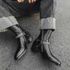 mens luxury fashion high chelsea boots designer pointed toe shoes cowboy genuine leather boot punk hip hop long motorcycle botas