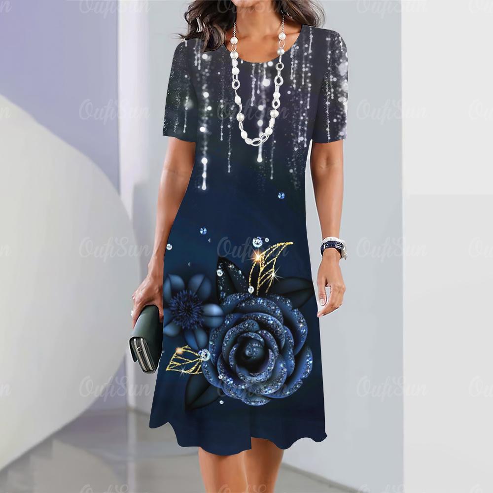 Women's printed long dress, short-sleeved dress, sexy and fashionable top