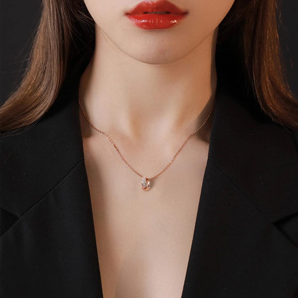 Necklace for 18K gold 925 highest quality cubic zirconia double rose with genuine jewelry [Pasurohu] women, K18, coating, silver, pendant, ring,