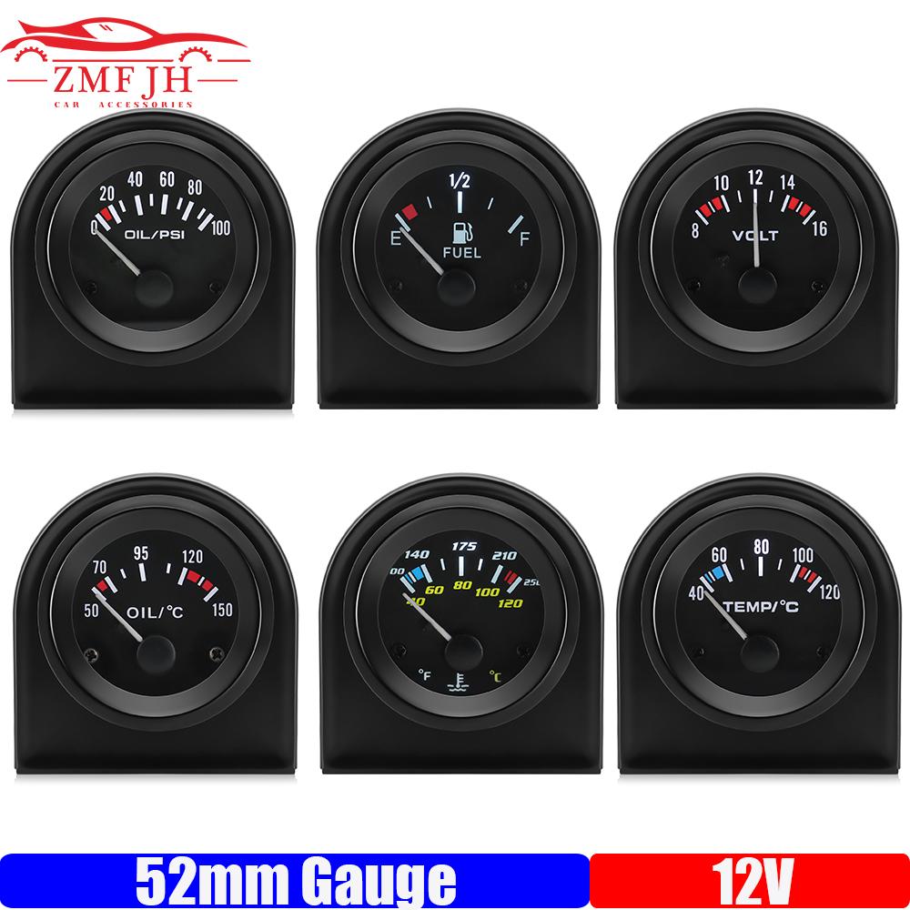 Vehicle Meter 12V Automobile Car Gauge 2" 52mm Water Temp Oil Temp Oil Press Fuel Voltage Oil Pressure Meter PSI Black Shell