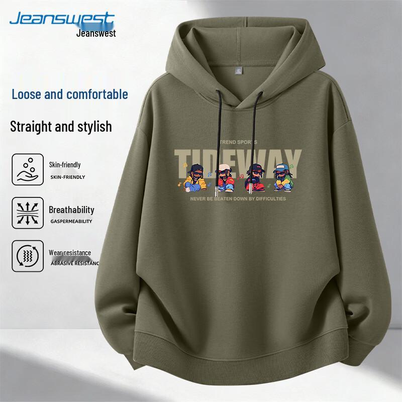 Jeanswest Men s Hip-Hop Graphic Loose-Fit Round Neck Sweatshirt 4XL