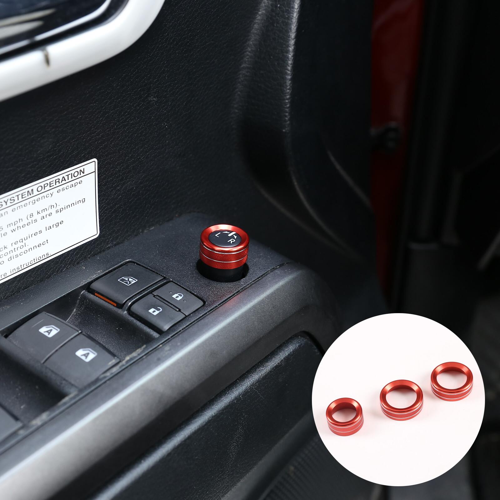 Red Alloy Rearview Mirror Adjust & Volume Knobs Ring For Toyota Tacoma 16-23