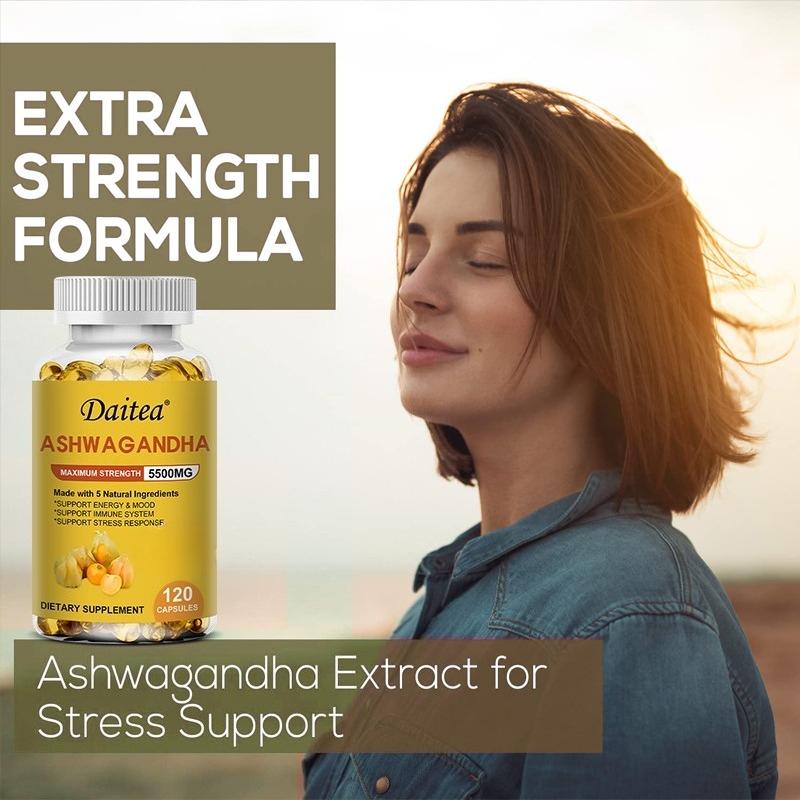 Ashwagandha Maximale Stärke 5500mg Formel Hergestellt mit 5 Natürlichen Inhaltsstoffen zur Unterstützung von Energie, Stimmung und Stressreaktion