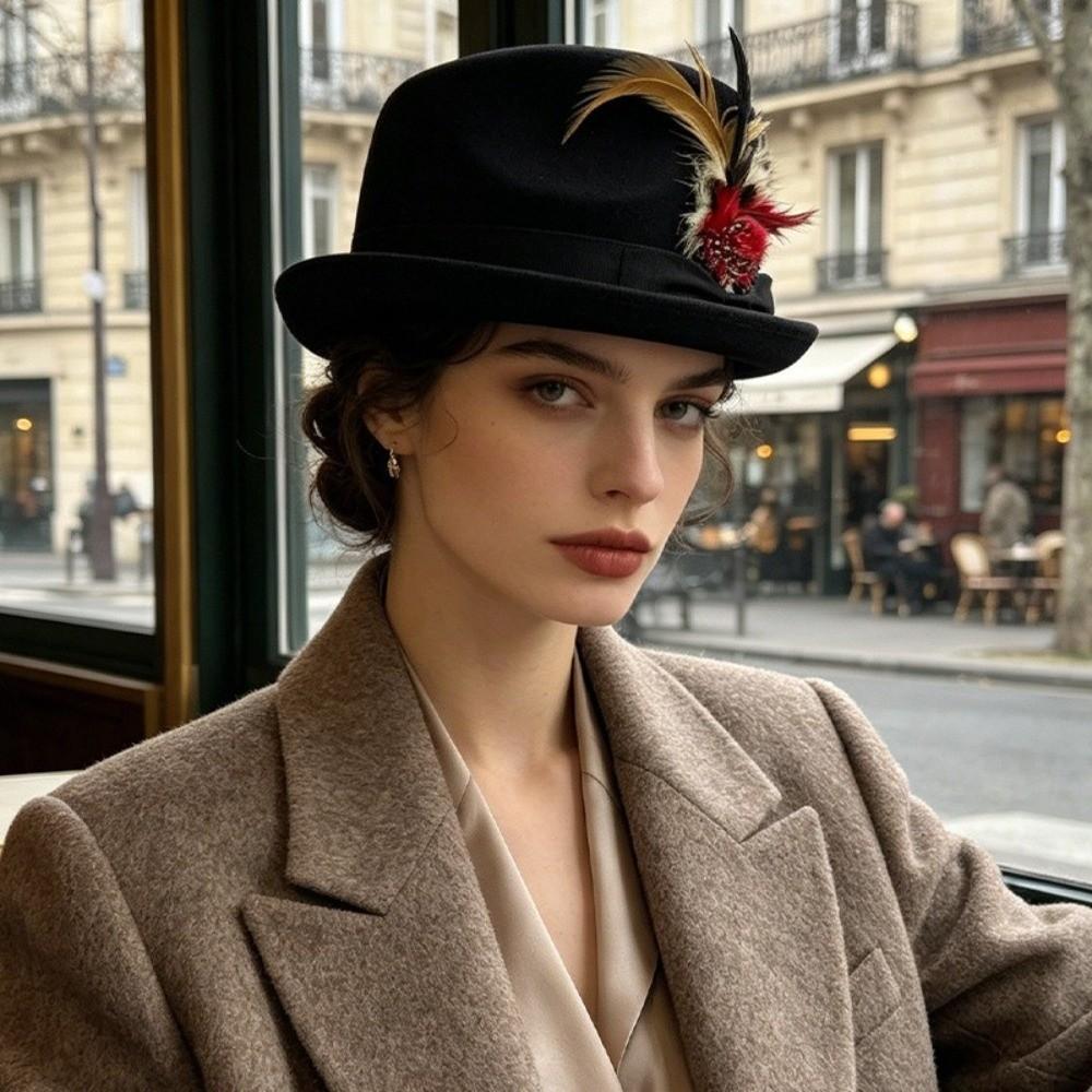 Verkleidungs Fedora Hut Kurzer Schirm Wolliger Jazzhut Retro Party Filzhut für Damen Herren