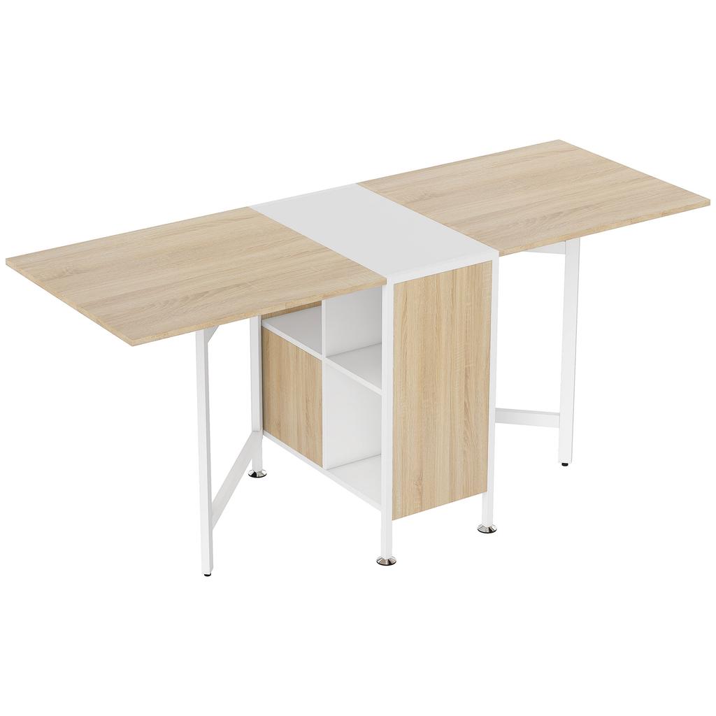 Dining Table, Folding, Drop Leaves, 4 Compartments, Seats 4, 169 x 60 x 75 cm, Oak and White