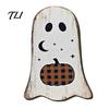 Halloween Living Room Table Decorations Wooden Tabletop Decorative Plaque, Rustic Distressed Wood Art Sign, Cute Autumn Home Accents Ghost Patterns