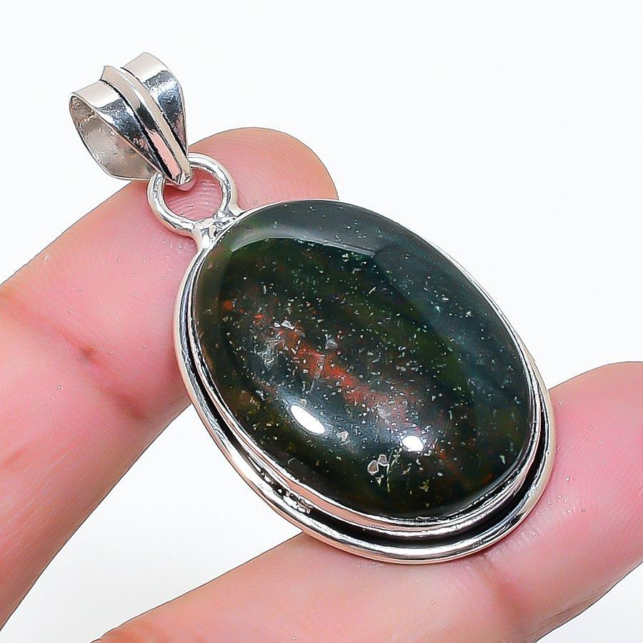 Natural Bloodstone Gemstone Handmade 925 Sterling Silver Pendant 1.77" AP-14798