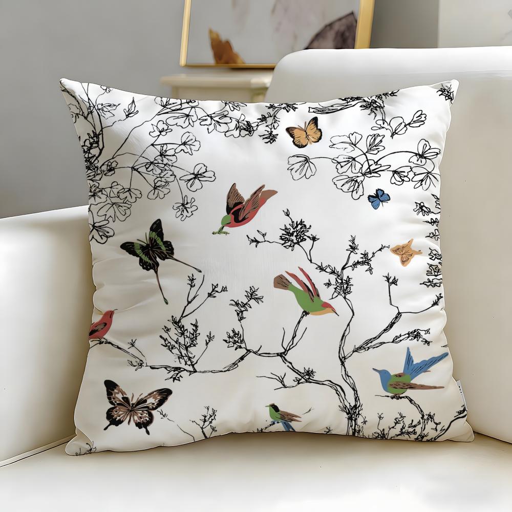 Classic Art Theme Lovely Bird Pattern Cushion Cover Soft & Easy-Wash Pillow Case – Versatile for Couch, Bed, Travel and Office
