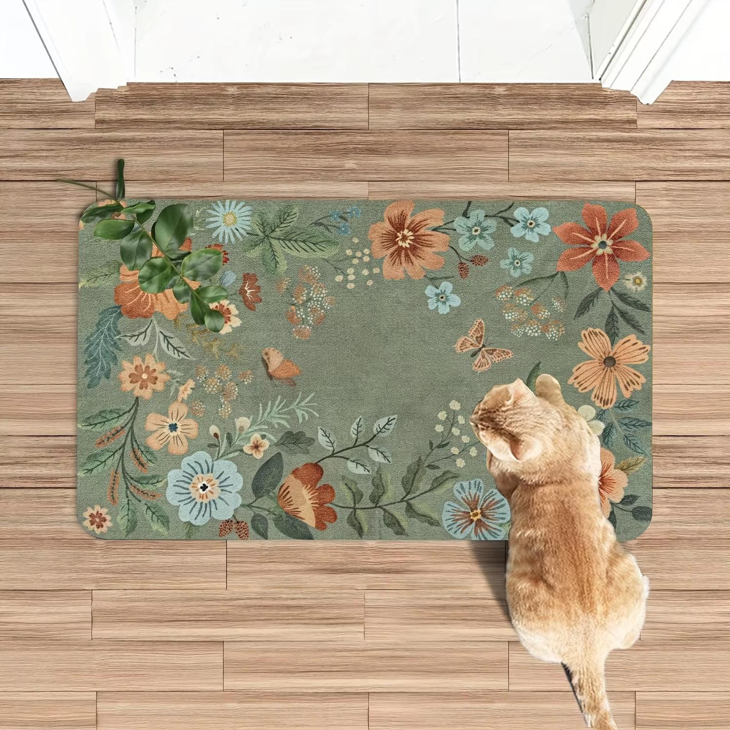

VIKAMA Flannel carpet, soft mat, green floral pattern design, suitable for dining room, living room, bedroom and entrance areas. 40cm x 60cm