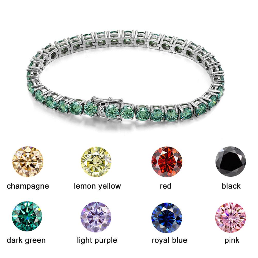 Bracelets Tennis Moissanite Verte Originaux pour Femmes Hommes Diamant de Laboratoire avec GRA Bijoux de Mariage Bracelet en Argent 925