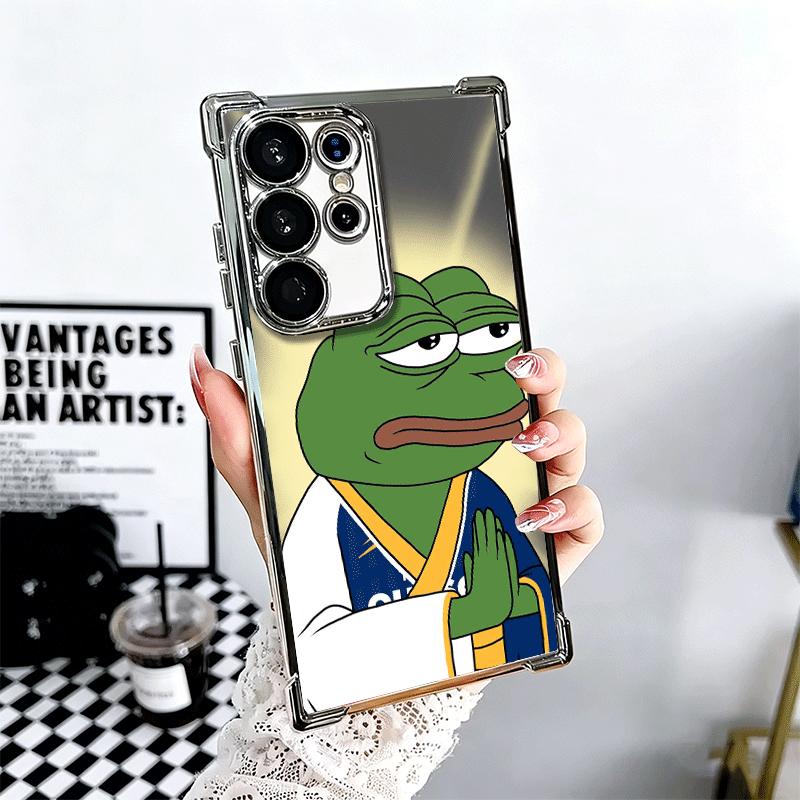 Funny Sad Forg P-Pepe Meme Plating Phone Case For Samsung Galaxy S24 S25 FE S26 Edge S23 Ultra S22 S21 Plus S20 Anti-Fall Airaba