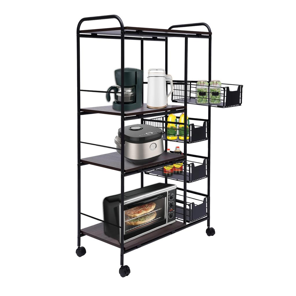 Kitchen Bakers Rack 4 Tier Utility Cart Storage Shelf Organizer Microwave Oven Stand Storage Cart Workstation Shelf