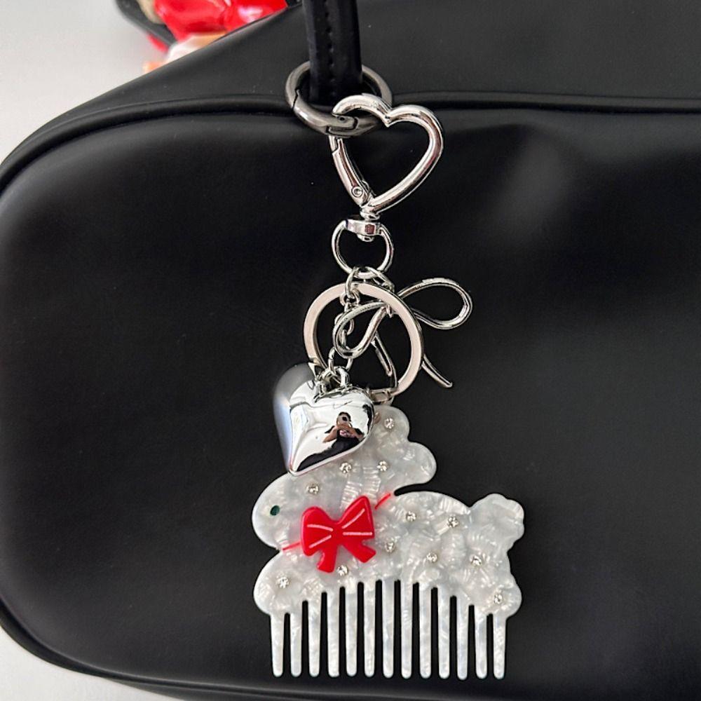 Keyring Acetate Comb Pendant Cute Animals Bag Pendant Kawaii Bow Cat Keychain Gift