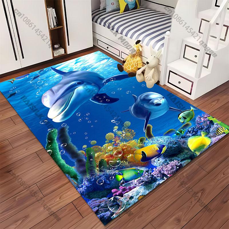Underwater Dolphins and Colorful Corals Carpet Yoga Living Room Room Decor Children's Crawling Mat Doormat Area Rug