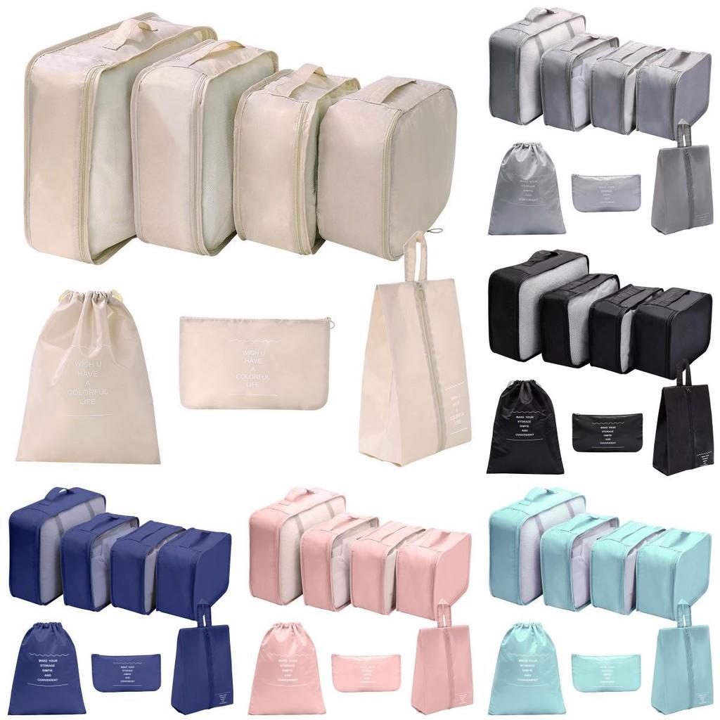7pcs Solid Color Travel Storage Bag Set Largecapacity Clothes Bags Toiletries