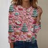 Women's Fashion Casual Long Sleeve Christmas Printed Round Neck Top