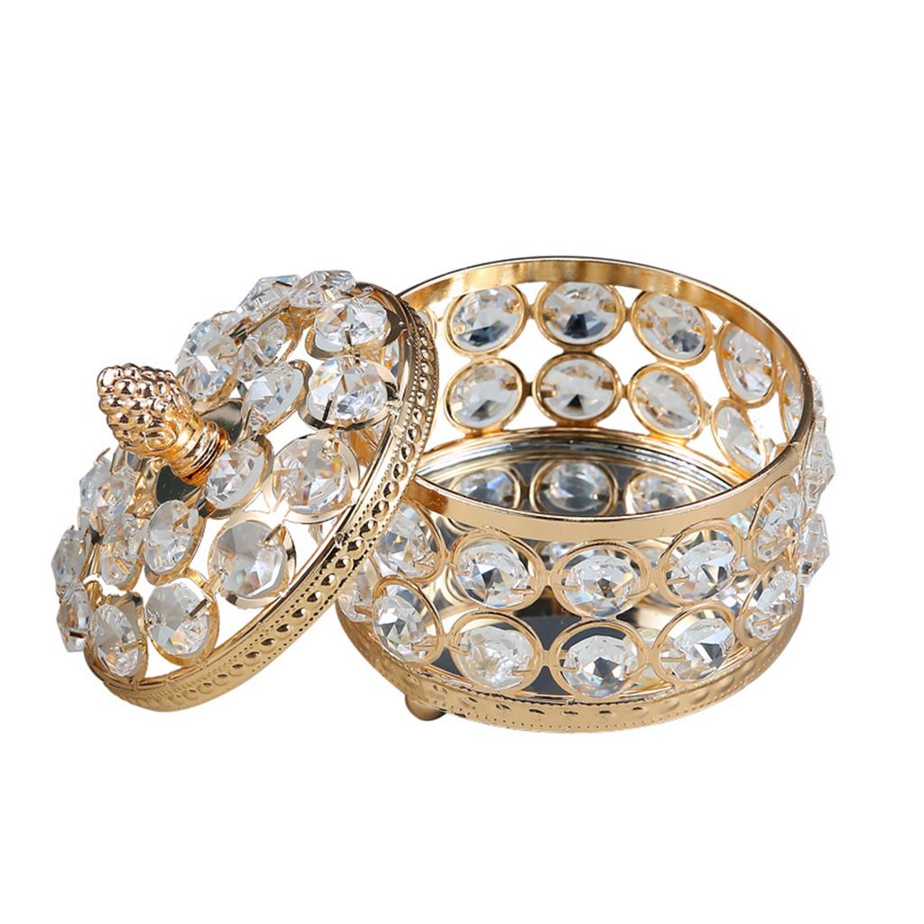 Iron Elegant Heart-shaped Mirrored Keepsake Box Handmade Sparkling Crystals Handheld Boxes Container