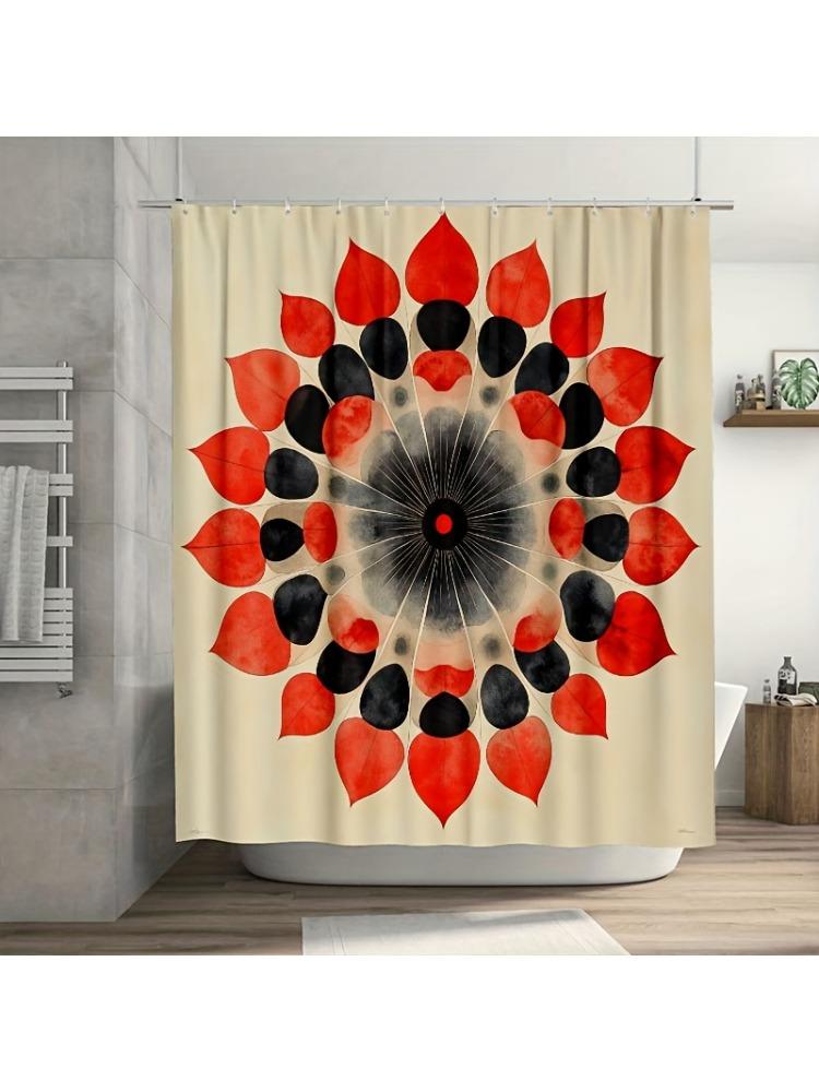 

Symmetrical Red & Black Circular Pattern Shower Curtain , Durable Polyester, Easy Clean W60H190(CM)-1 Pcs
