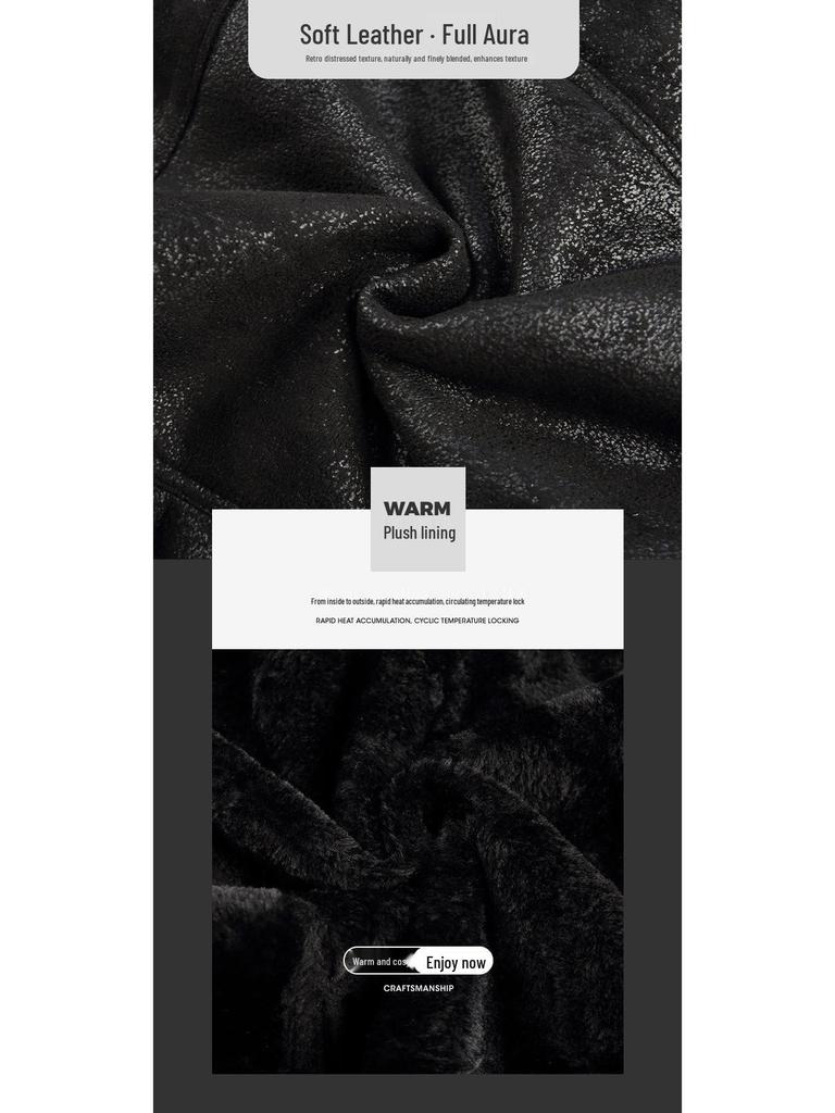 Men's Leather & Fur Integrated Lapel Jacket - Winter Warmth, Thick, Fitted, Stylish