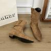 Pointed suede inner height increasing short tube stacking boots fashionable versatile thin boots flat bottom short boots women's pleated knight boots