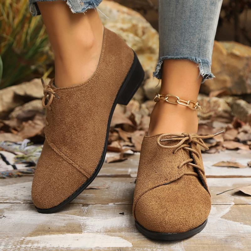 Fashion Casual Low-heeled Shoes for Women 2024 Winter New Square-heeled Lace-up Women's Shoes, Comfortable and Fashionable Shoes