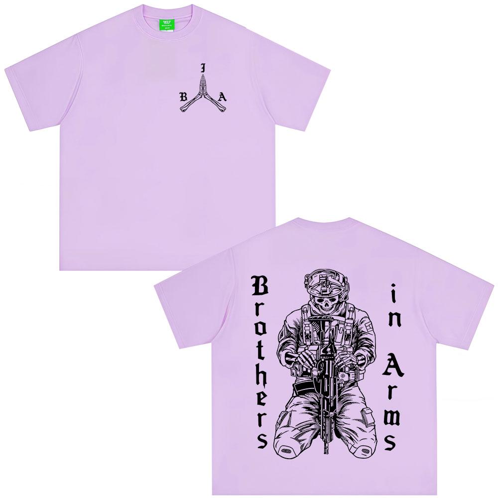 

Brothers in Arms Skeleton Double Sided Printed Tshirt Unisex Women Clothing Summer Casual Cotton Oversized Y2K Short Sleeves Tees M
